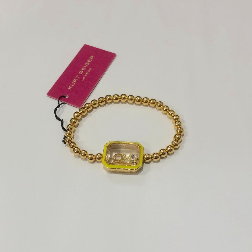 KURT GEIGER Love Beaded Stretch Bracelet Gold Tone Rainbow - Picture 2 of 4